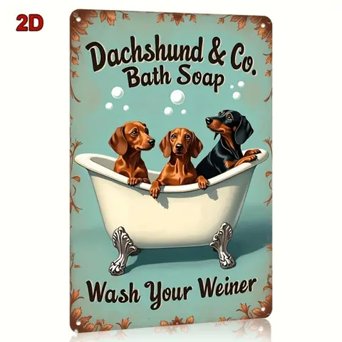 Vintage Metal Artwork Dachshund In A Bath Wall Decor 12X8 Inch Flat Sign for Independence Day 20 32X30 48cm Featuring Humorous Phrase Wash Your Wiener Vertical Iron Sheet Painting