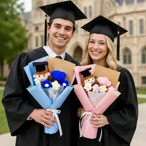 Graduation Rose Sunflower Scented Soap Flower Bouquet Mini Plush Graduate with Grad Cap Floral Arrangements Gift Box for Graduation Party Favors Supplies