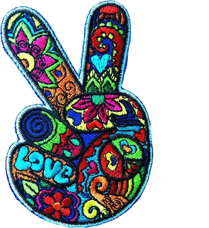 Patches - ️Peace and Love Hand Fingers Patch Iron On/Sew On - Peace Sign Patch for Jacket, Jeans, Quilt, Tote Bag