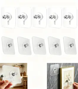 10-Pack Of No-Drill Adhesive Hooks，No-Drill Screw Stickers Suitable For All Wall Types And Locations