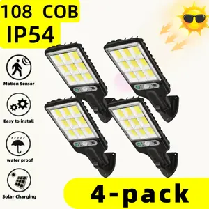 4pcs Solar Powered Street Light, with Body Motion Sensor, 108COB Reflector LED Security Wall Lamp, with Remote Control, 3 Working Modes, for Garden Patio Porch, New Year Christmas Use,Outdoor Lighting, Garden Lighting,Gifts waterproof adjustable