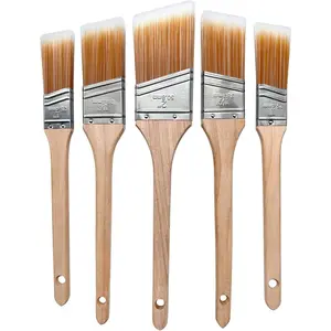 Thin Soft Bristle Long-Handled  Angled Sash Stain Brush for Painting Doors, Furniture, Wall Trim, House Touch Ups, Enamel  Decorating Lacquer  Brush Pack Assorted