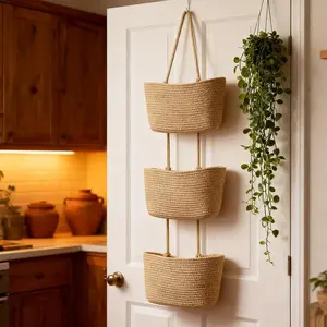 Over the Door Organizer, 3 Tier Hanging Wall Basket Storage for a Stylish and Clutter-free Space, Ideal for Boho Room Decor and Nursery Decor Easter
