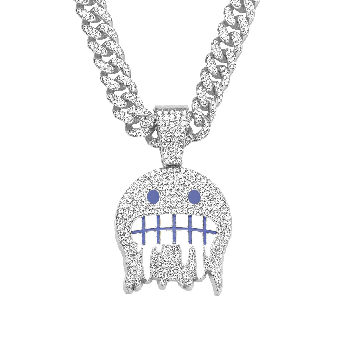Men's Unisex Gold-Tone Chunky Cuban Link Cubanchain Necklace - Hip Hop Chain & Link Costume Jewelry with Big Smile Face Pendant, Metal Coating for Daily Casual Streetwear