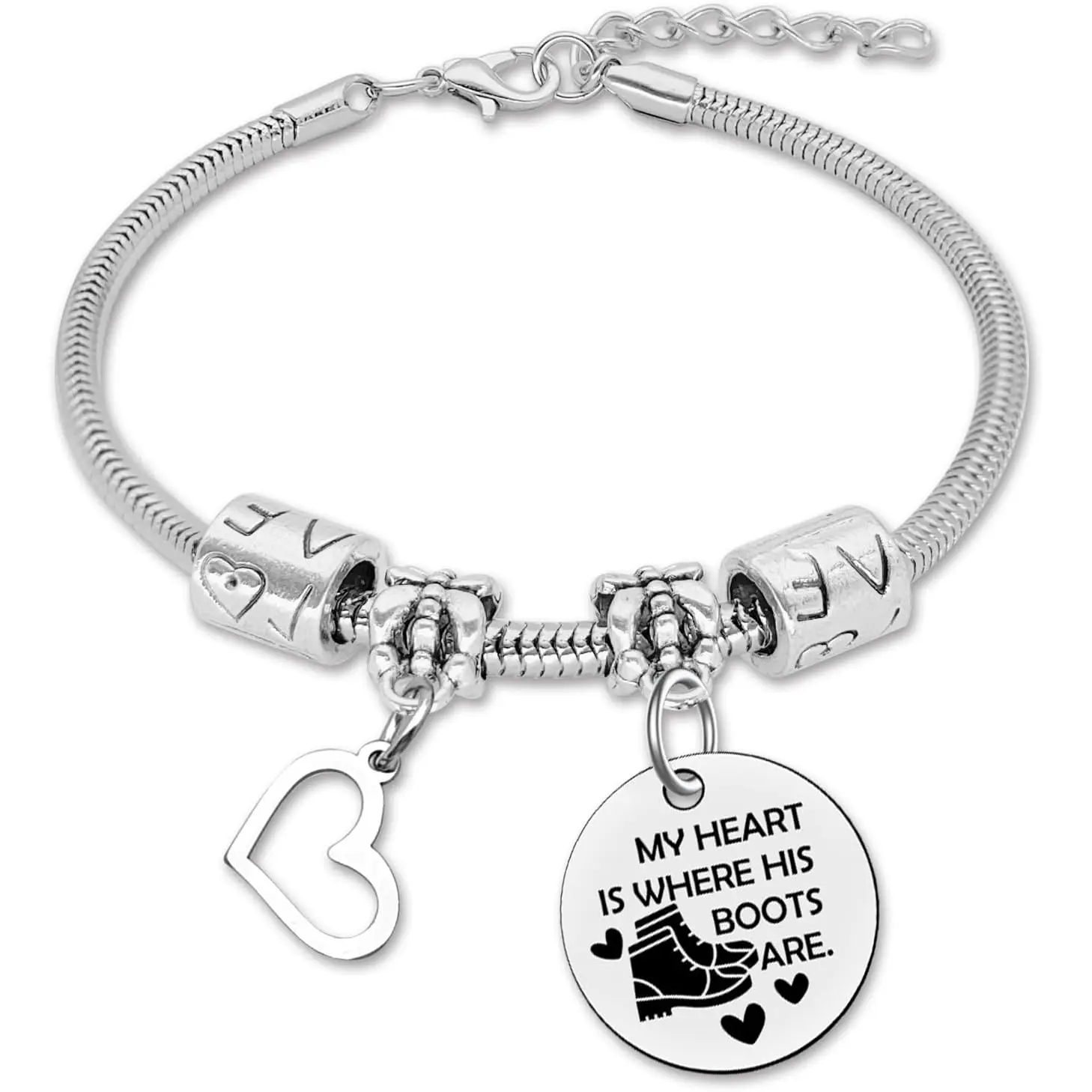 Wife Gift Stainless Steel Bracelet Military Retirement Presents for Soldier Wife Gift Army Wives Bracelet Deployment Gifts for Soldier Wives Christmas Birthday Gifts Going Away Presents