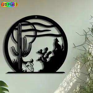 1pc Desert Coyote & Cactus Metal Wall Art, Southwest Wildlife Statue Mural, Western Iron Craft, Perfect for Housewarming, Fathers Day Decor, Perfect for Patio Wall Ranch House Studio Decor, Ideal Gift for Western Decor Enthusiasts.