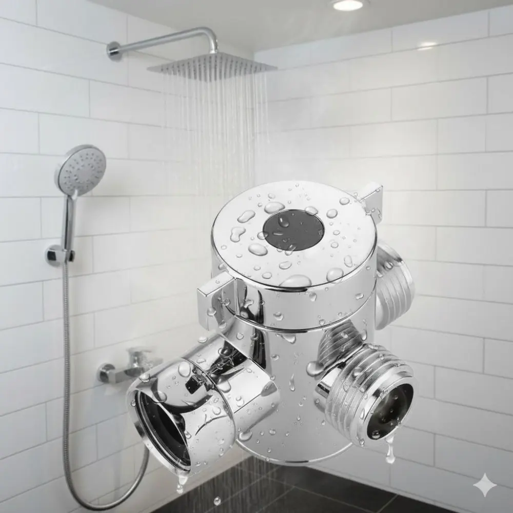Triple Function Shower Valve Converter Tool-Free Installation Dual Outlet Adapter G1/2 Fitting Compatible with Bidet Sprayer Hand Shower Standard Shower Head Brass Universal Quick Connect Upgrade Kit, Rainfall Handheld Shower