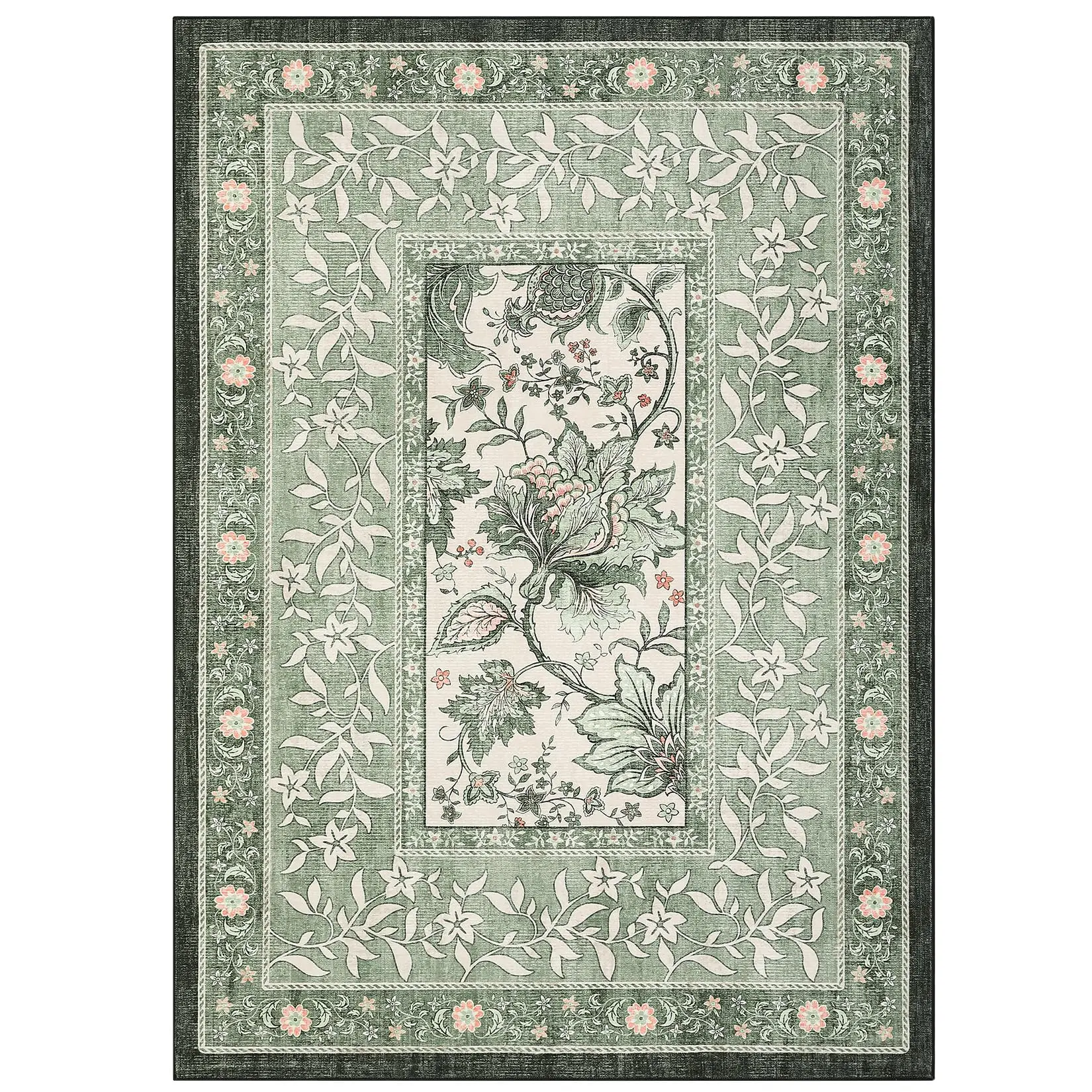 Garvee Provence 8x10 Area Rugs for Living Room, Botanical Grove Sage Green Cottagecore Washable Rug for Bedroom Dining Nursery Low-Pile Vintage Large Carpet