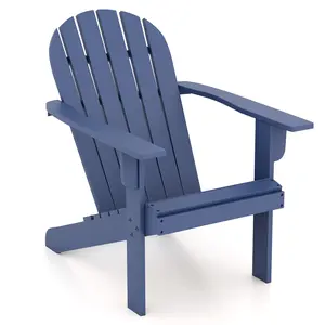COSTWAY - Acacia Wood Lounge Patio Adirondack Chair with Inclined Seat-Blue