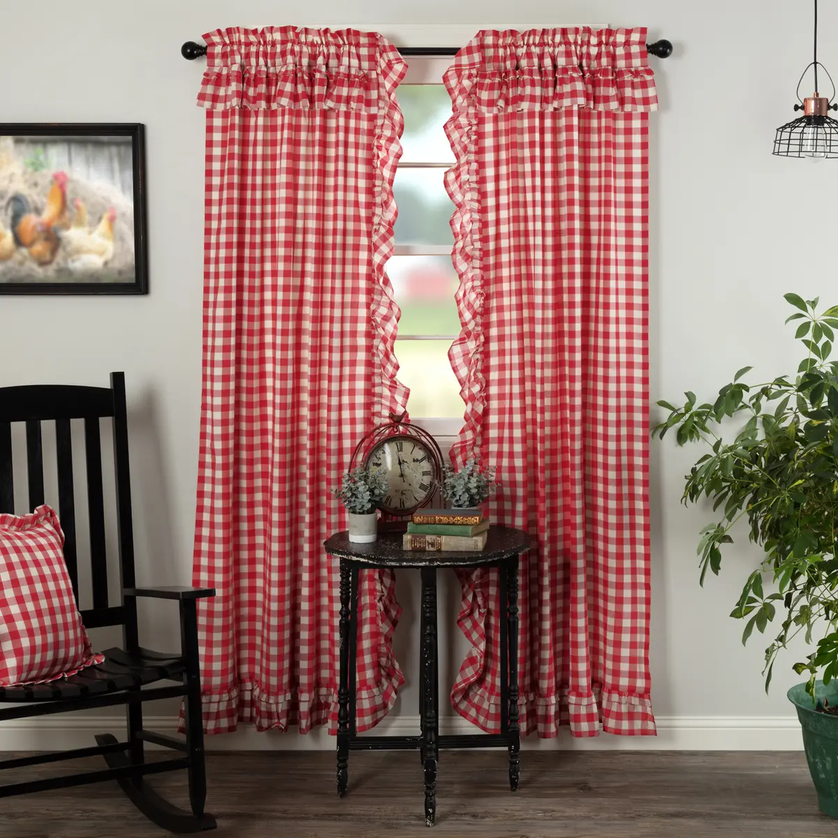Cherry Ann Checkered Plaid Ruffled Panel Curtains, 100 Cotton Home Textile Home Decoration Window Decor Curtains