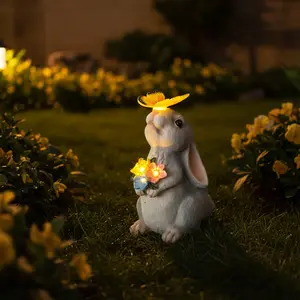 Solar LED Rabbit/Dog Garden Statue – Outdoor Yard Decor for Patio/Balcony/Backyard/Lawn, Solar-Powered Figurine with LED Lights, Unique Birthday & Housewarming Gift for Women, Mom & Grandma