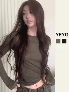 Women's 2025 Spring & Autumn Fashion Slim-Fitting Long-Sleeve Lightweight Solid Knit T-Shirt - New Style, Waist-Defined, Figure-Flattering & Versatile Base Layer Top