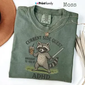 Comfort Colors Adhd Raccoon T-shirt, Funny Raccoon Shirt, Mental Health Tee, Current Side Quest Shirt, ADHD Tee - Printfamily
