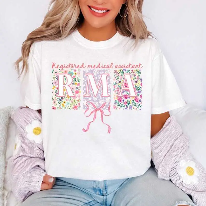 Comfort Colors® Registered Medical Assistant Tshirt, Coquette Bow RMA T-Shirt, Whimsical CMA Tshirt, Gift for Medical Assistant, Appreciation Top Womenswear Medium Streetwear