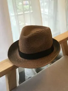 Unisex Western Cowboy Straw Hat, Faux Leather Belt Design, Colorblock Pattern, Fashionable Summer Beach Hat, Multi-Functional Sun Protection Cap