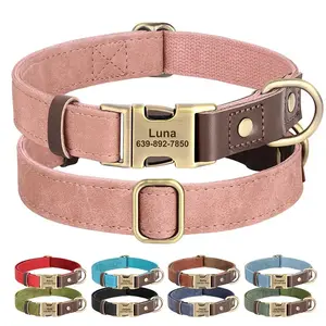 Free Custom PU Leather Dog Collar Engraved with Personalized Buckle ID Necklace Adjustable for Small Medium Large Dogs Pug Durable Design with ID Necklace