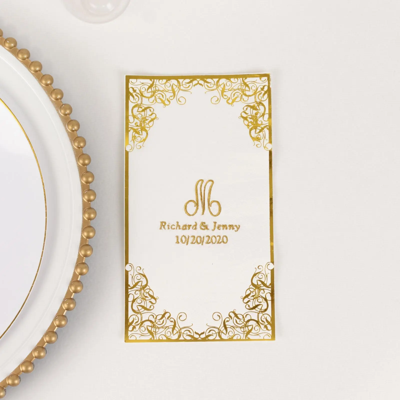 100-Pack 2-Ply White Paper Dinner Napkins - Personalized Monogram Print with Foil Lace Letters, Soft Disposable Tableware for Party Supplies, Wedding, Housewarming