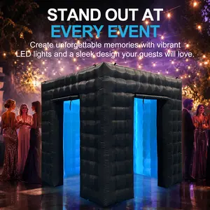 SAYOK 8.2FT Portable Inflatable Photo Booth Tent with LED Lights & 2 Doors – Quick Setup Black & White Photobooth Enclosure for Weddings, Parties, Events & Business Advertising