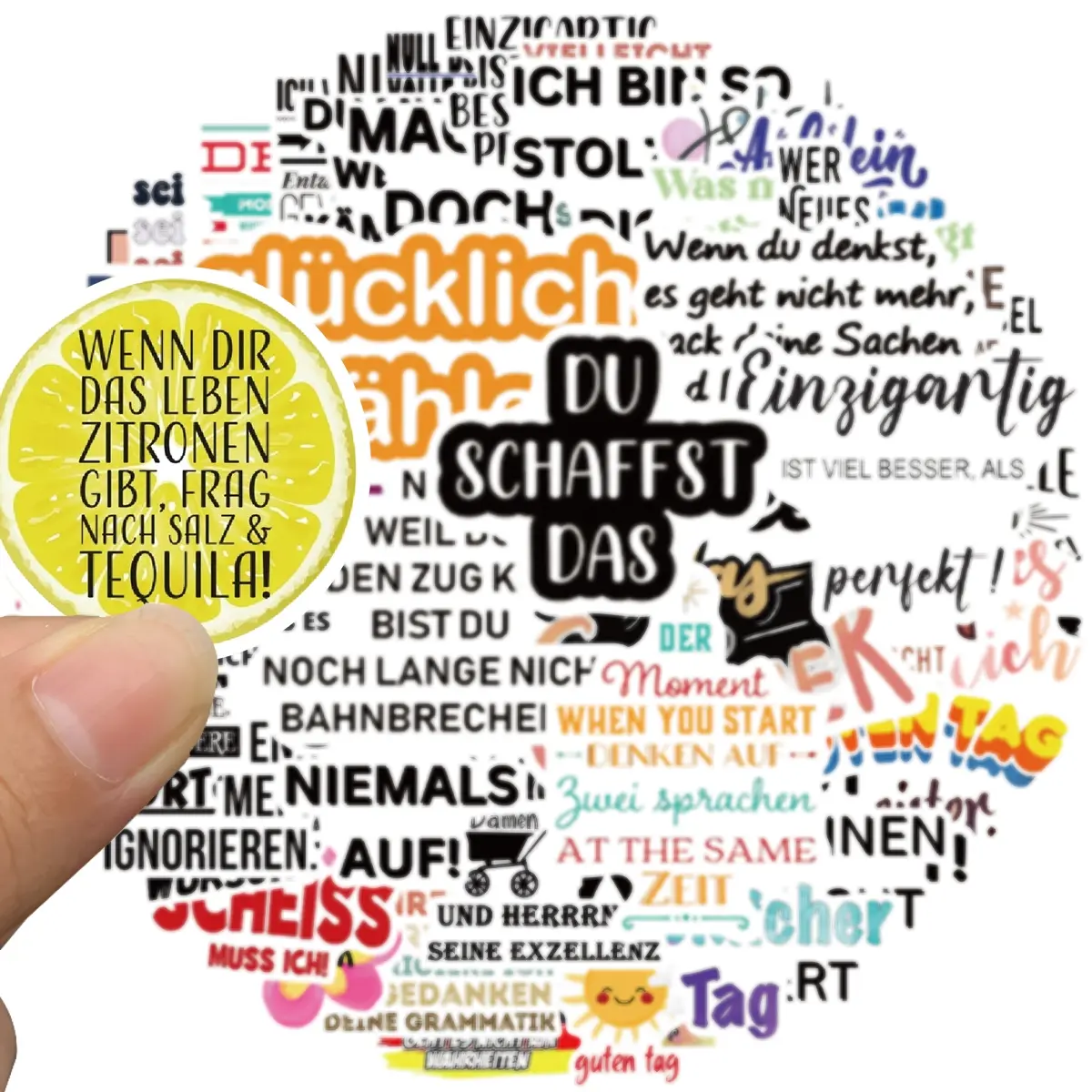 German Motivational Stickers |50Pcs German Waterproof Vinyl Decals for Water Bottles Laptop Luggage Cup Computer Mobile Phone Skateboard Guitar Décor