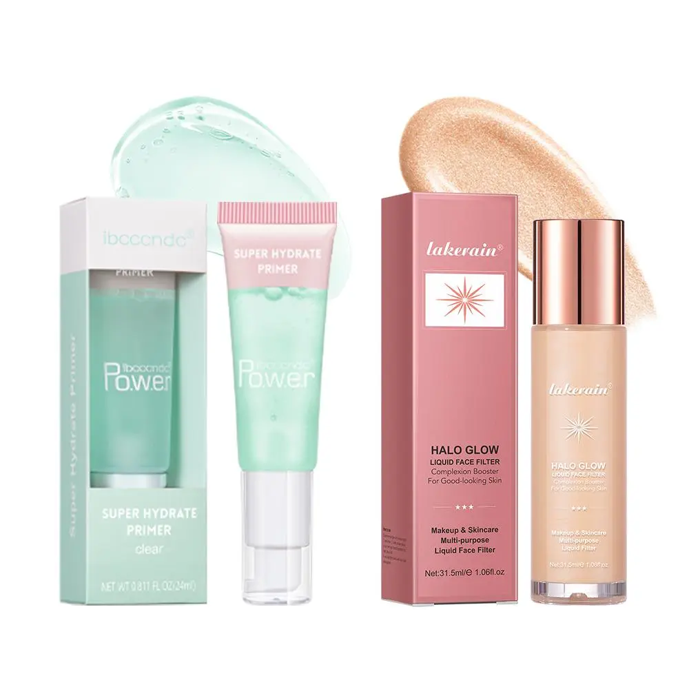Makeup Primer & Highlighter Set, 2 Counts/set Brightening Makeup Set, Long Lasting Smooth Cosmetic Set, Soft Makeup Primer, Facial Makeup Set for Girls and Women, Daily Makeup Kit, Face Makeup Sets