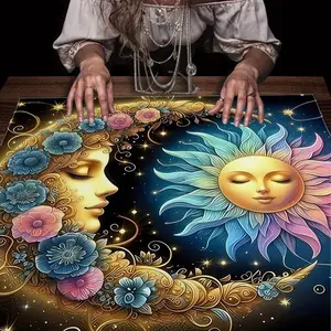 2D Creative Tablecloth, 1 Count Flower Moon Pattern Tablecloth, Altar Cloth for Divination, Party Game Decoration, Party Supplies, Decorative Altar Cloth