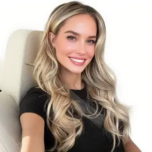 MACA BAKA Ombre Highlight Blonde 13x4 Lace Front Wigs Glueless Long Wavy Brown Mixed Honey Blonde Synthetic HD Lace Front Wig for Women