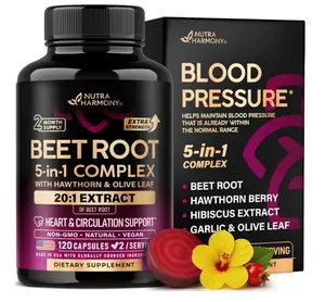 Beet Root Capsules - Healthy Blood Pressure Support Supplement for Heart & Circulation Support - with Hawthorn Berry, Hibiscus & Garlic - Nitric Oxide for Energy - Made in USA, 120 Capsules