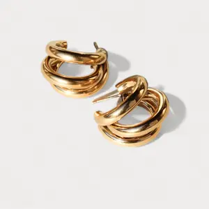 Orbit Hoops, 18K Gold plated triple hoop earrings, waterproof stainless steel earrings, trendy, statement piece