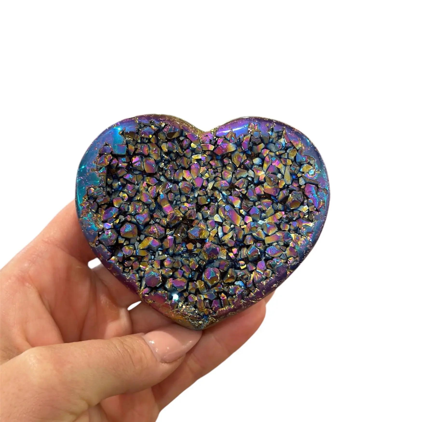 Radiant Rainbow Titanium Aura Quartz Heart Crystal | Heart-Shaped Cluster | Dark Textured | 3in | Gift | Decor