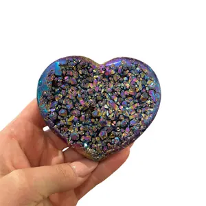 Radiant Rainbow Titanium Aura Quartz Heart Crystal | Heart-Shaped Cluster | Dark Textured | 3in | Gift | Decor