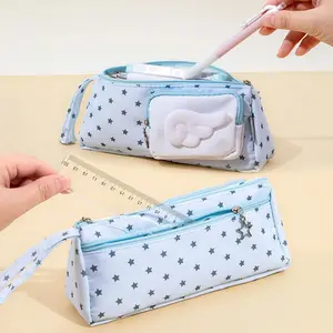 4 Styles Angel Wings Series Double Layer Pencil Case Handheld Large Capacity Multi-Functional Student Stationery Storage Bag