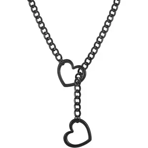 Heart Slip Chain Necklace for Women, Stainless Steel Adjustable Lariat Y-Necklace, Punk Gothic Cuban Collar Choker