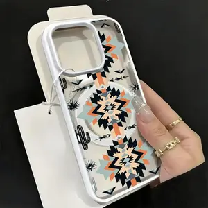 Southwestern Aztec Cactus Magnetic Shockproof Phone Case for iPhone 15 Pro Max/16 Pro Max/17 Pro Max & Galaxy S24 Ultra/S25 Ultra/S26 Ultra