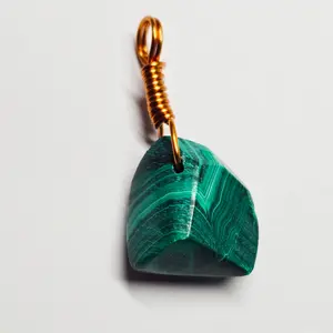 Southwest Crystals Malachite Wire Wrapped Pendant Copper or Silver 18 Gauge Handmade Crystal 1 Inch Natural Stone Unique Design