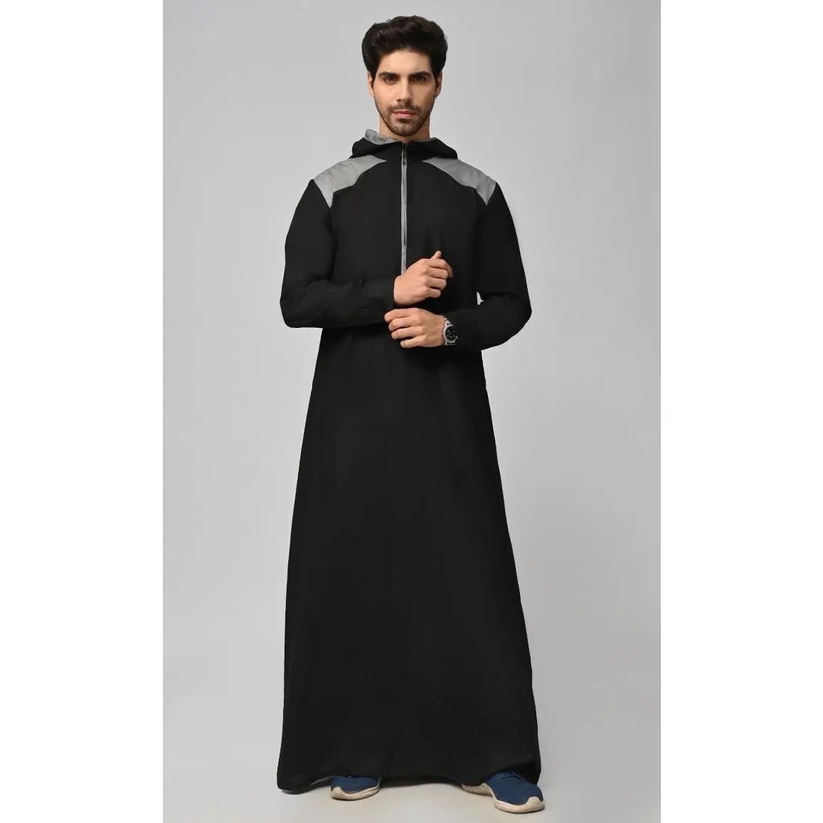 Buy Mens Islamic Sporty Thobe/Jubba With Pockets And Hood-Black