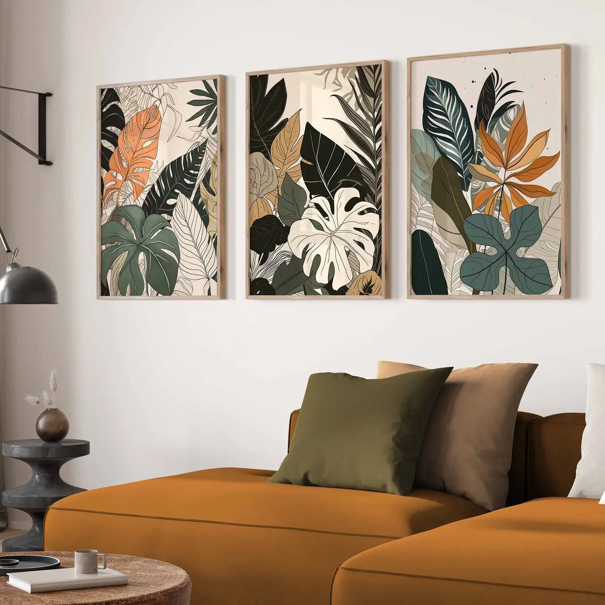 Boho Abstract Wall Art – Set of 3 Beige and Terracotta Prints, Eclectic Gallery Poster Set, Collage Style Room Decor, Unframed