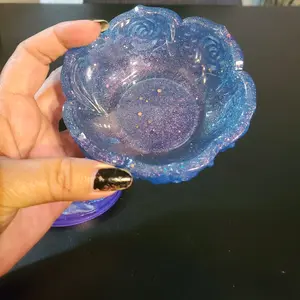 Custom Resin Lotus Bowl - Blue Glitter Design for Home Decor and Gift Ideas