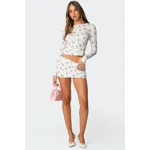 Melany Floral Waffle Mini Skirt