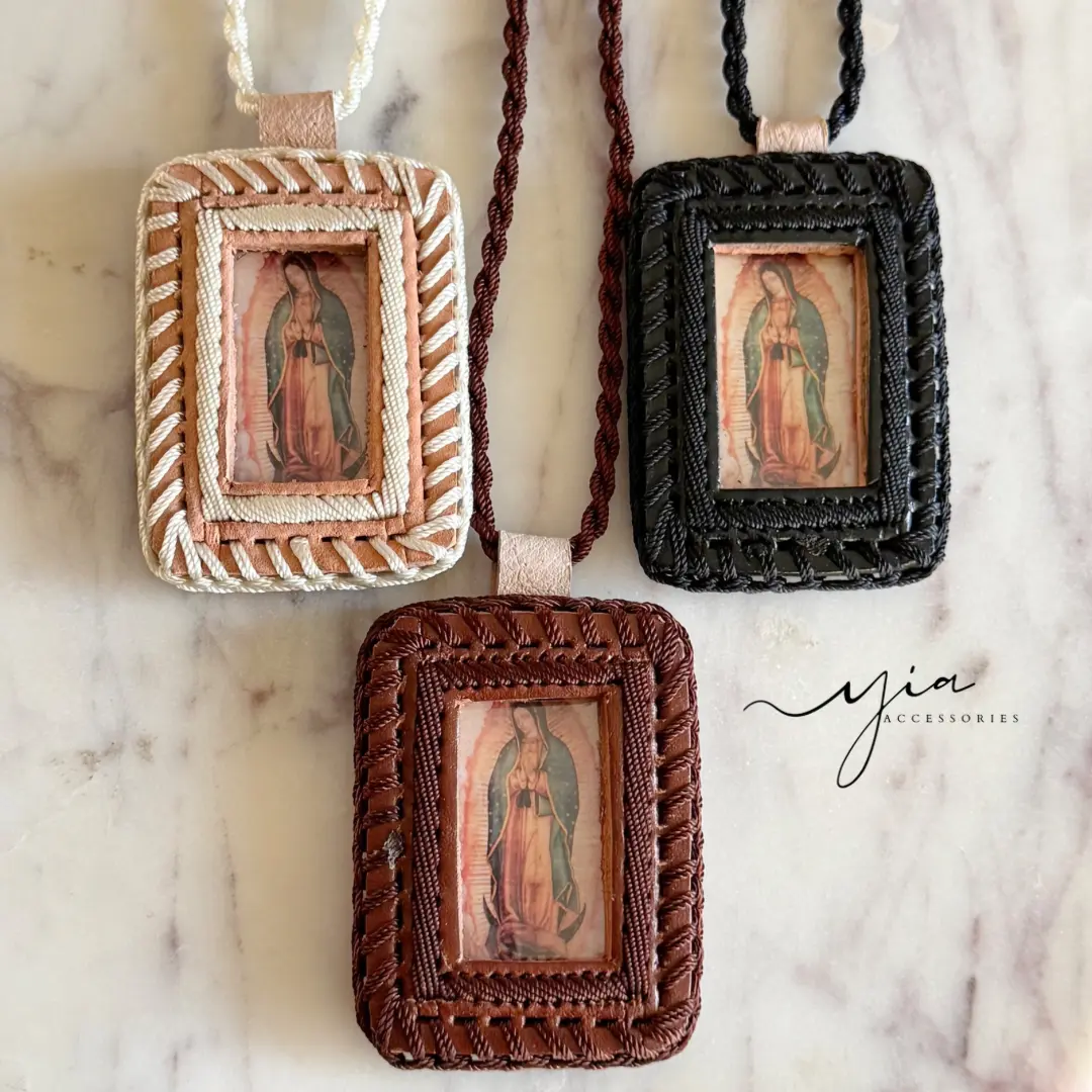 Men’s Custom Virgencita Escapulario Beaded Necklace, Handmade Amulet Costume Jewelry, Handmade Necklace, Amulet Necklace