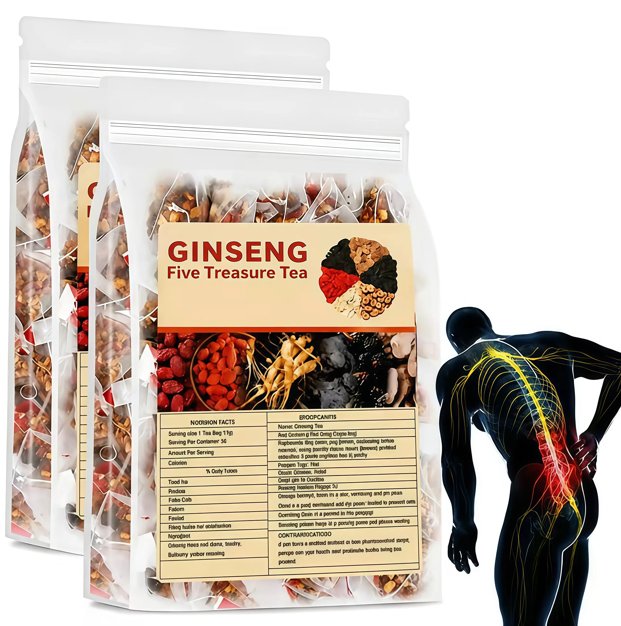 Kidney Tea Formula Ginseng Five TreasureTea, Natural Herbal Formula Health Tea forMen & Women, Combination Scented TeaRedDate Wolfberry Tea Organic Beverage#Summervibes