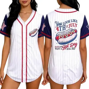 2026 USA Independence Day 250th Anniversary Women Baseball Jersey V Neck Short Sleeve Funny Hot Dog Print Patriotic Graphic Summer Casual Sports Shirt XS-5XL Trendy Holiday Outfit
