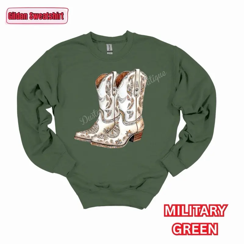 Boots Fake Rhinestone Gildan Sweatshirt