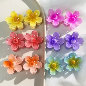 Colorful Flower Shaped Hair Claws(12pcs/Set), Cute Hair Claws, Summer Fashionable Hair Accessories For Women&Girls, Minimalist Headwear Suitable For Thin Hair,Strong Hold Nonslip,Hawaiian, Holiday Gifts