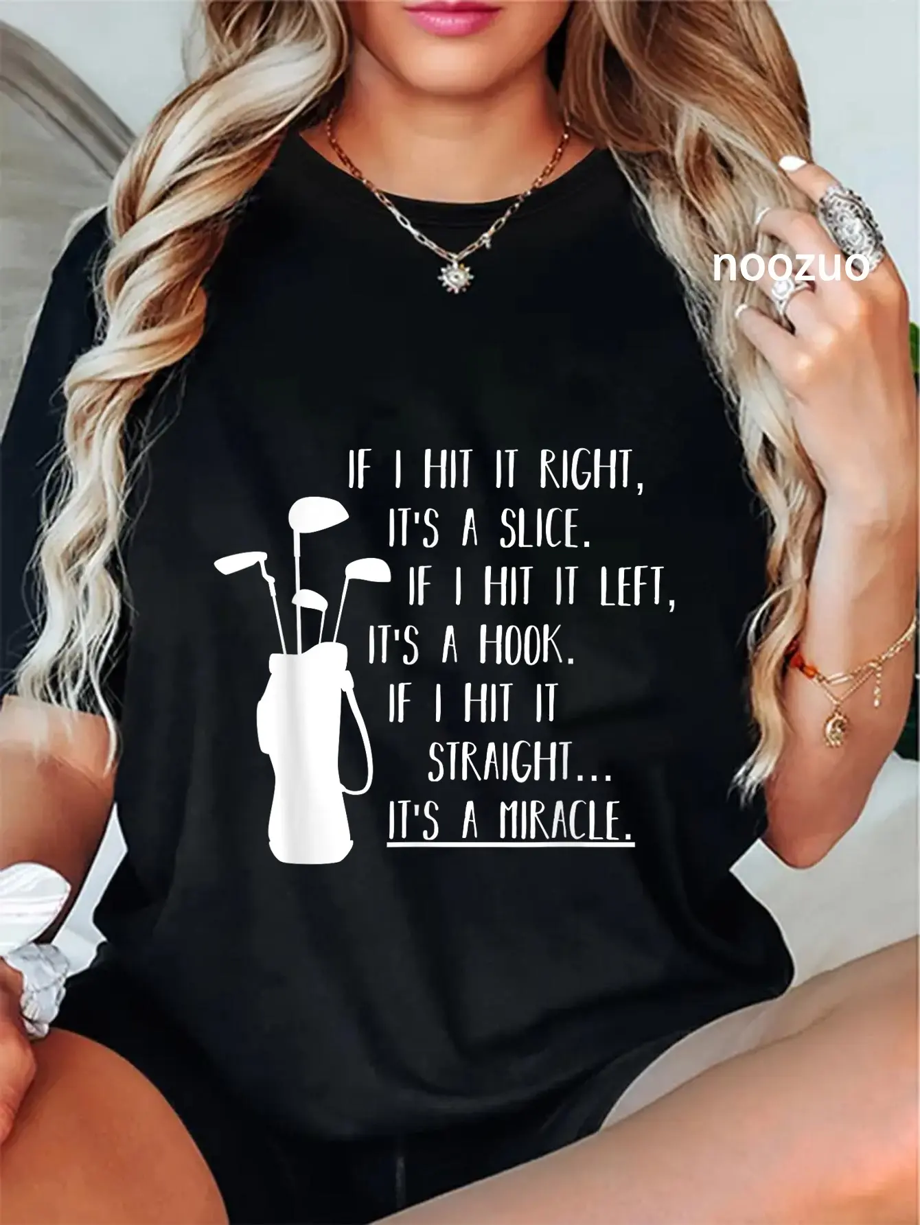 100% Cotton IF I HIT IT RIGHT, IT'S A SLICE. IF I HIT IT LEFT, IT'S A HOOK. IF I HIT IT STRAIGHT... IT'S A MIRACLE. Funny Golf Sayings T-Shirt