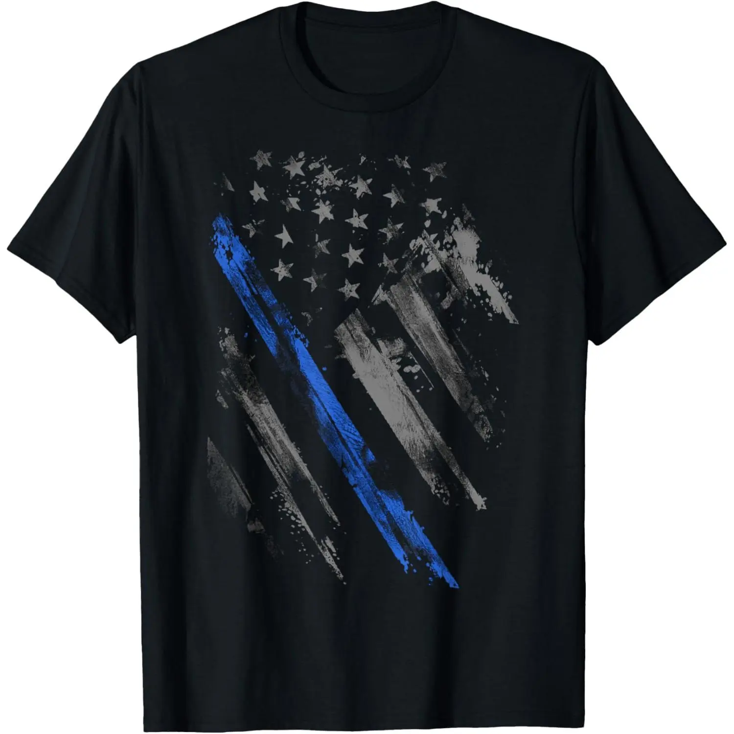 Women's 100% Cotton Short-Sleeve Round Neck Casual Distressed Graphic Crosswise Thin Blue Line T-Shirt