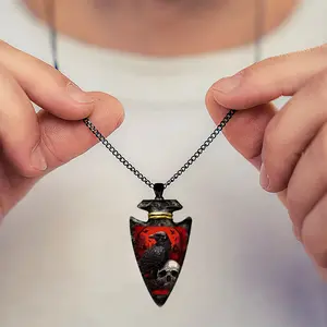 1pc Exquisite Gothic Style Crow Skull Head Pattern, Retro Geometric Triangle Pendant Necklace Halloween Holiday Gifts