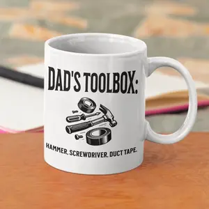 Father's Day Gift, Dad Coffee Cup, Father's Day Toolbox Mug. Dad's Essentials - Hammer, Screwdriver, Duct Tape, Gift For Dad, Birthday Present