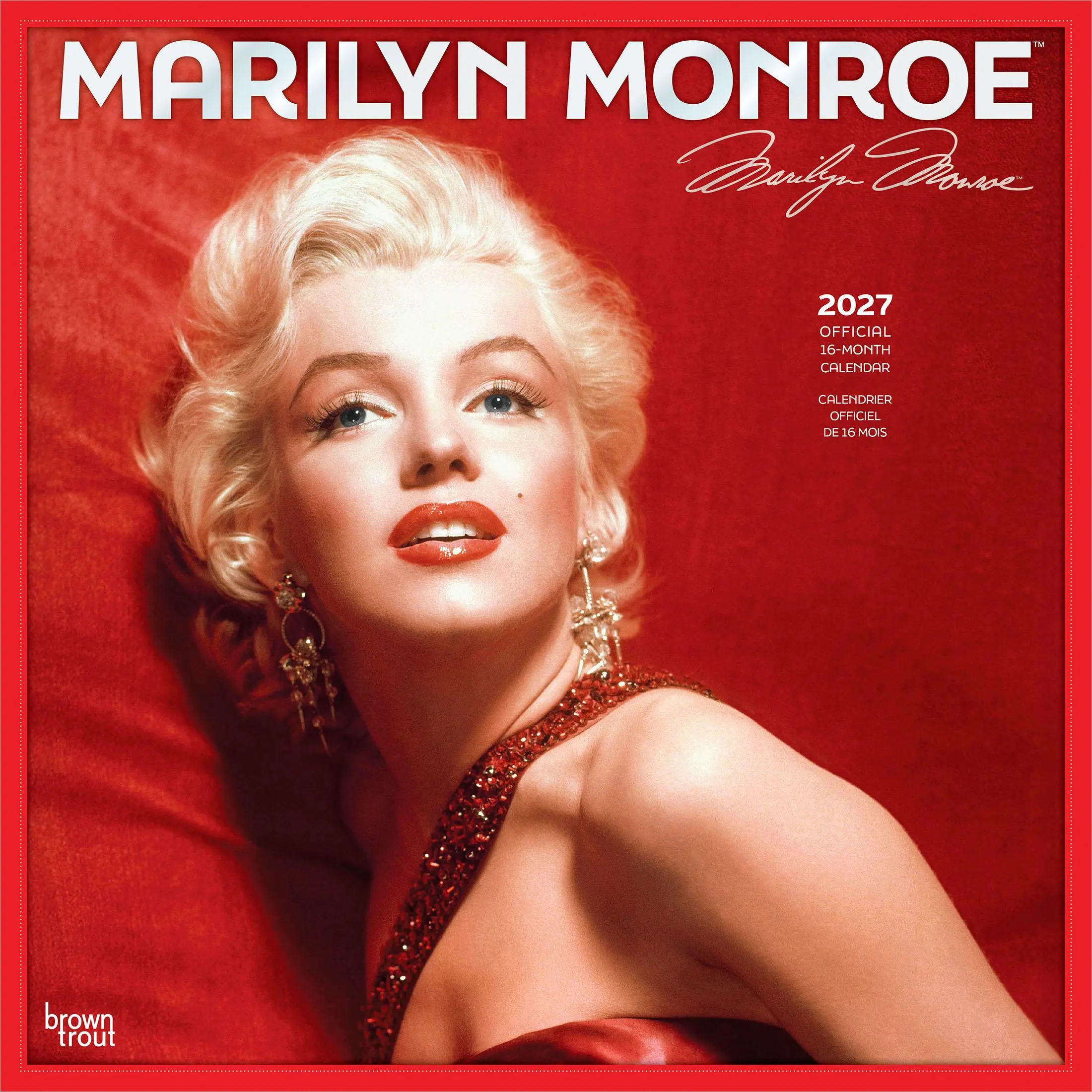 Marilyn Monroe OFFICIAL | 2027 12 x 24 Inch (Hanging) Monthly Square Wall Calendar | English/French Bilingual | BrownTrout | USA American Actress Celebrity