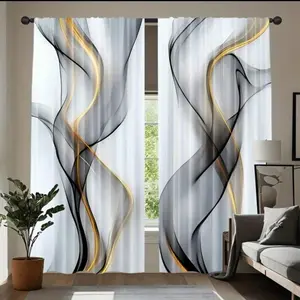 Curve Print Curtains, Fashionable Rod Pocket Window Drapes for Bedroom and Living Room, Comfortable Atmosphere, Easy Installation, Home Decoration Curtain