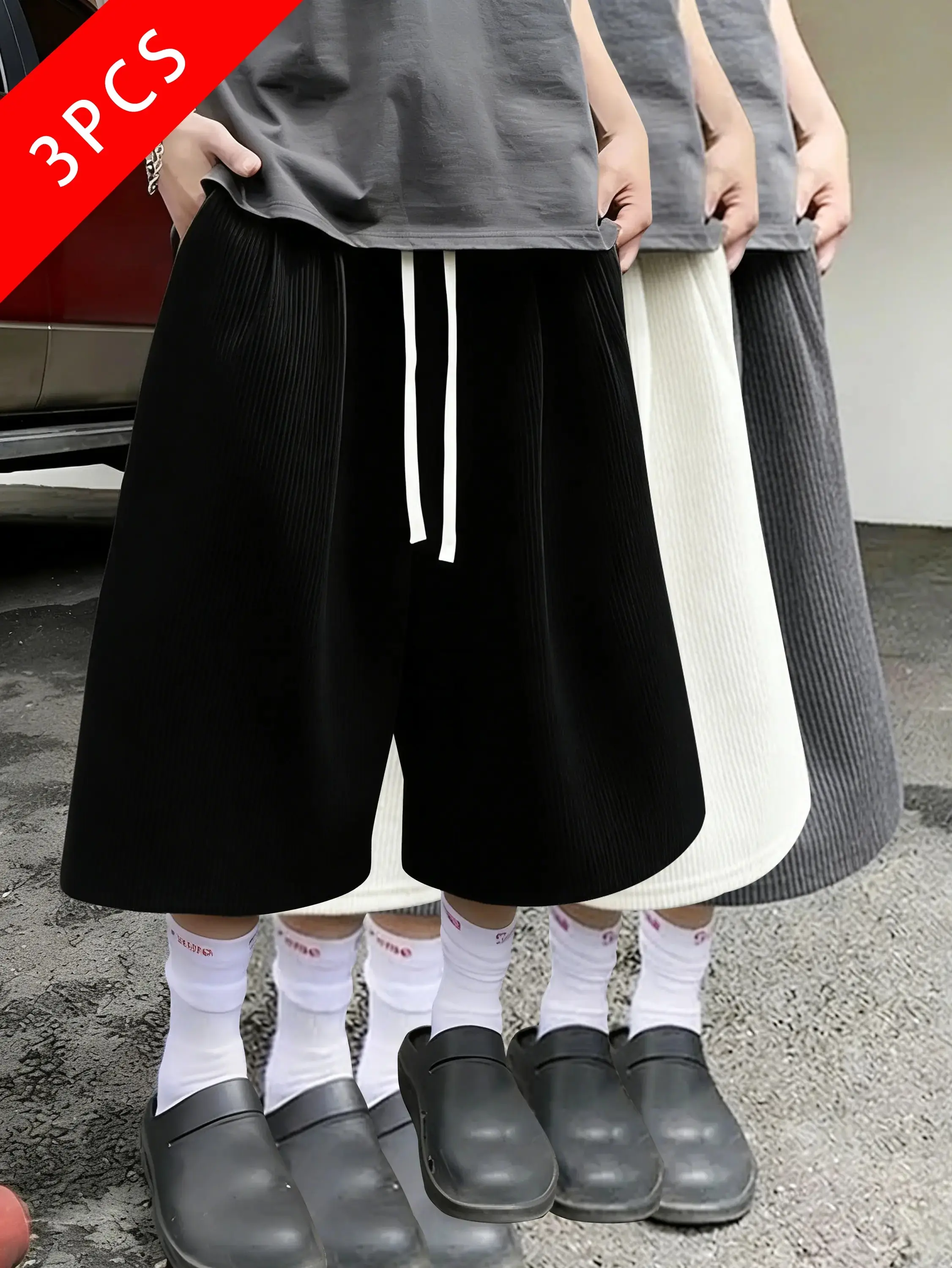 3-pack men’s corduroy casual pants, 7/8 length, loose straight cut, breathable and comfortable, new for summer